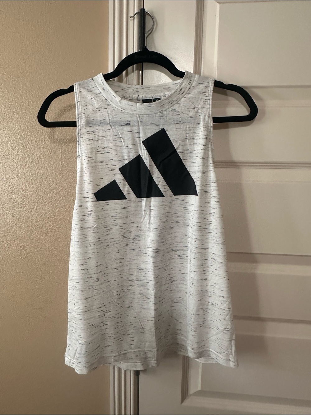 adidas White Flecked Crewneck Tee with Black Logo - Picture 1 of 3